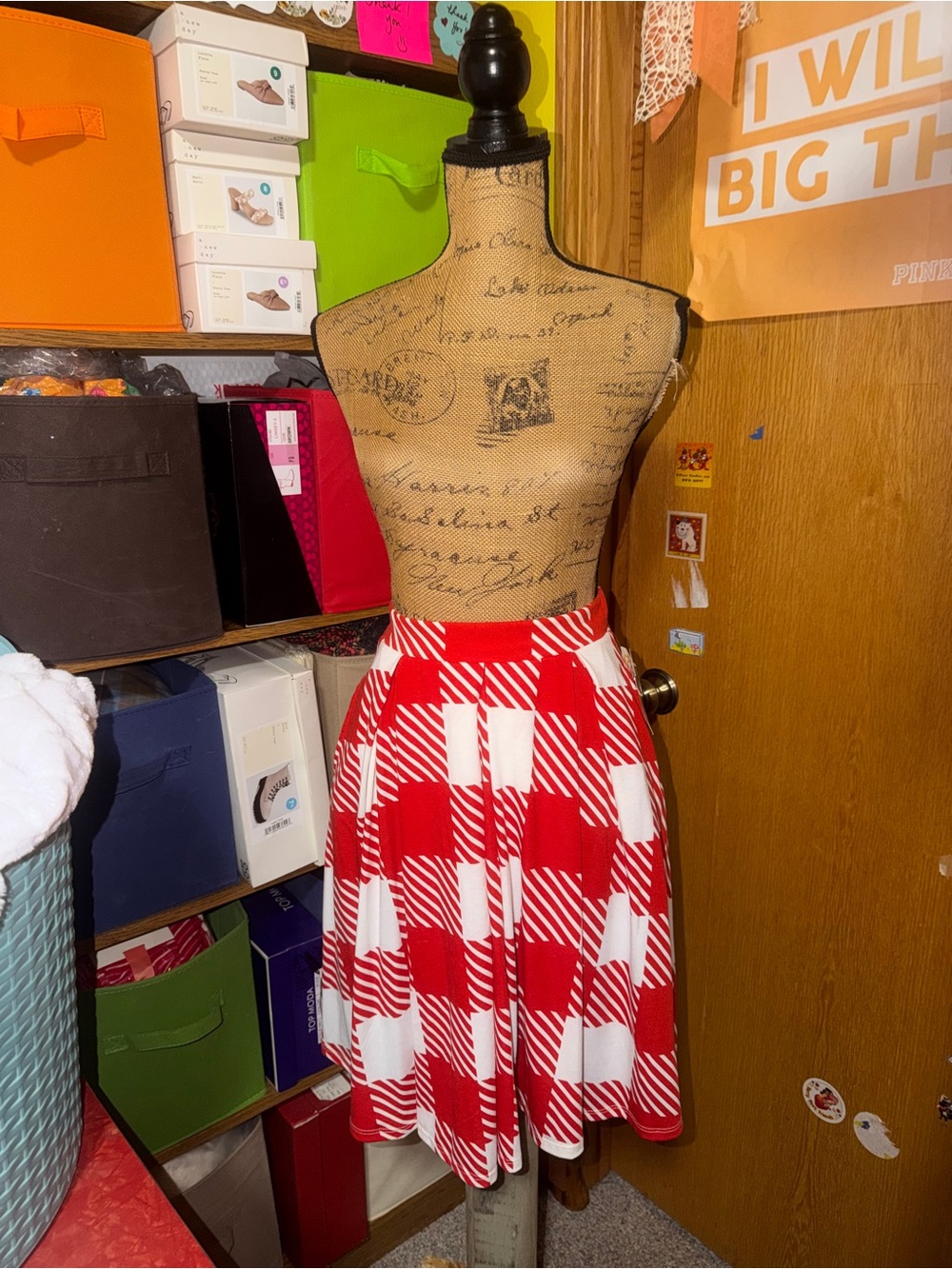 LuLaRoe Red and White Checked Circle Skirt